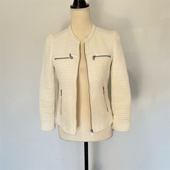 Joie Jenika Women's Ivory Biker Jacket Size S Long Sleeve Casual - Picture 2 of 6